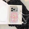 New 2026 INS Pink Ballet Bunny Lace Phone Case For iPhone 17 16 15 14 Pro Max with Rhinestone and Beaded Chain Shockproof Cover