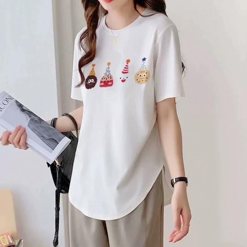 Black Short-sleeved T-shirt Women's Summer New Curved Hem Loose Solid Color Half-sleeved Foreign Unique Chic Top