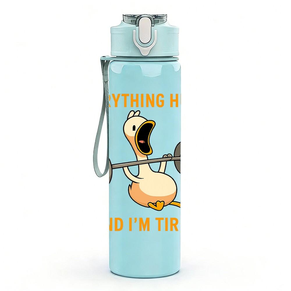 1PC Weightlifting Duck Letter Print 750ml Color Plastic Sports Water Bottle Leakproof Flip Straw Lid Suitable for Sports Office Home Use