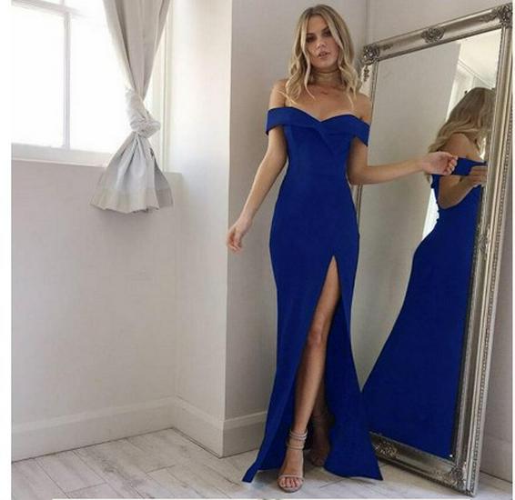 Autumn Hot Style Simple Bandeau Slit Floor-Length Dress