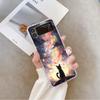 Oil Painting Black Cat Starry Sky Phone Case for Samsung Galaxy Z Flip 7 Flip 6 5 4 3 5G Folding Cover for Z Flip7 Flip5 Fundas