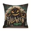 Halloweenska ľanová obliečka na vankúš Potlačená obliečka na vankúš