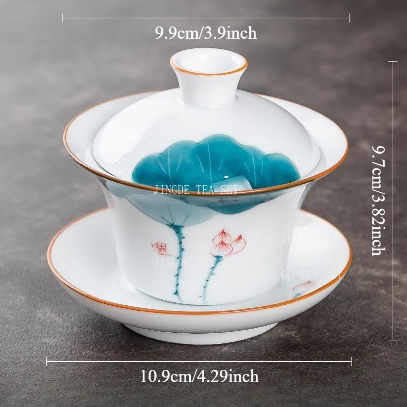 150ml Ceramic Hand-painted Tea Cup Non Hot White Porcelain Sancai Tea Bowl Underglaze Color Covered Bowl Drinking Utensils