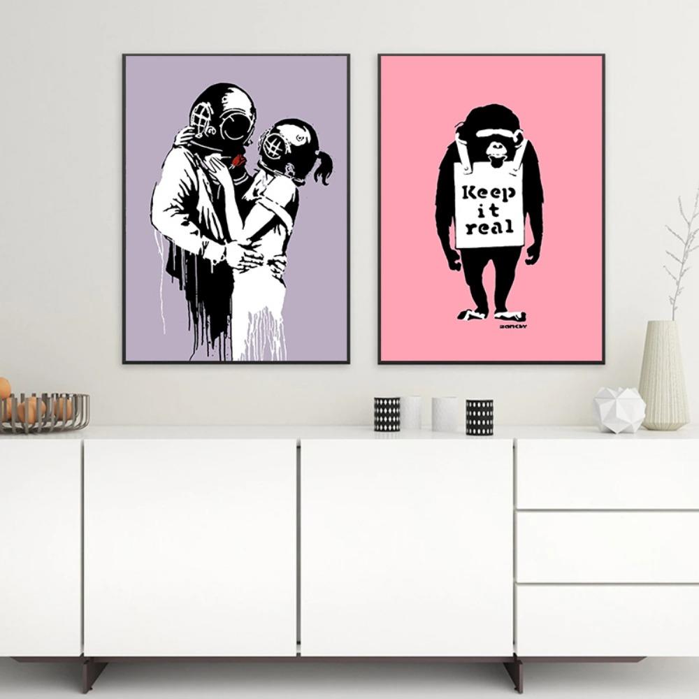Banksy Pop Art Abstract figure painting canvas painting girl and Red balloon poster printed wall living room wall decoration
