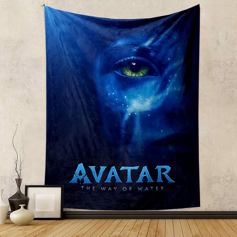 A glowing blue face with bright yellow-green eye and star-like spots. Patterned tapestry for bedroom and living room home decor