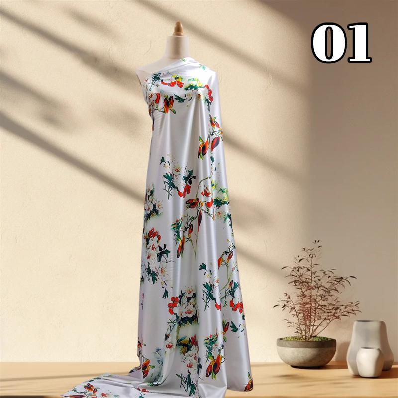 50x150cm Printed Cheongsam Satin Fabric Dress Pajamas Chinese Ancient Style Hanfu Clothing Simulation Silk Satin DIY Fabric
