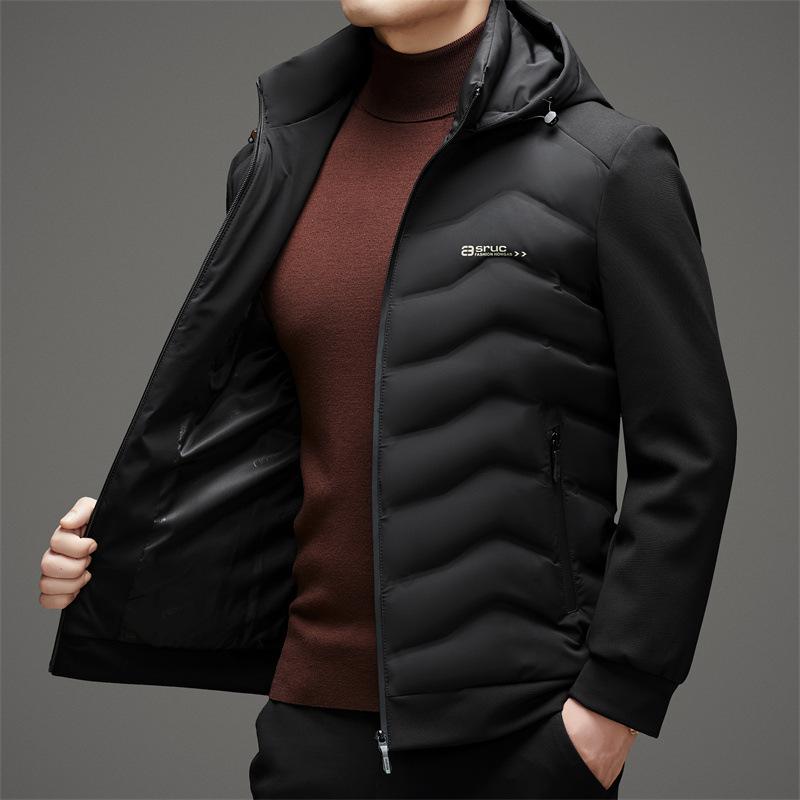 Men's Down Jacket Autumn New Removable Hood Duck Down Business Casual Solid Color Versatile Casual Down Jacket for Men