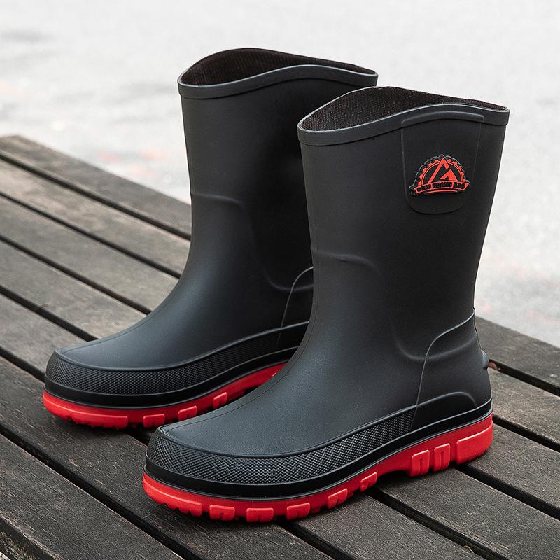 Gongminbao Fashion Men's Medium Tube Bundle Rain Shoes Waterproof Shoes Wear-resistant Non-slip Rain Boots Four-season Rubber Shoes Cover Feet
