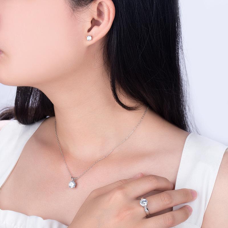 ANENJERY New Jewelry Set for Women Earrings/Necklace/Ring With Shiny White Cubic Zircon Bijoux Set