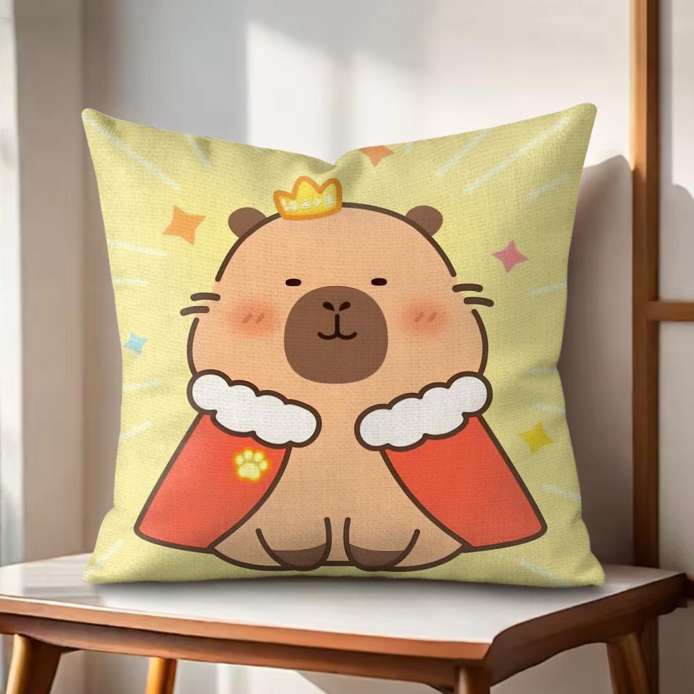 Cute Cartoon Capybara Cushion Cover Natural Linen Organic Fabric DoubleSided Printing Couch Pillow Covers Home Decor