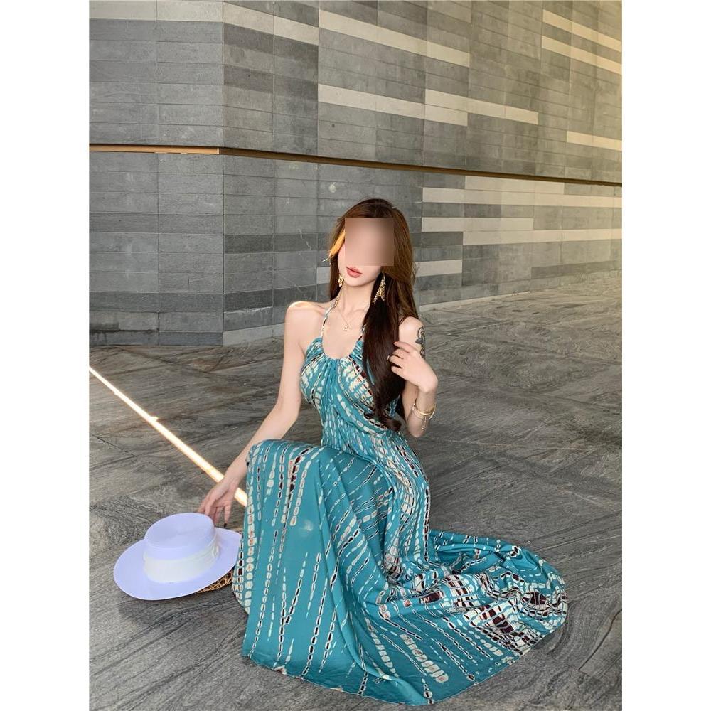 French Island Vacation Style Neck Halter Suspender Dress Women's Summer Super Fairy Big Skirt Pure Desire Versatile Long Skirt