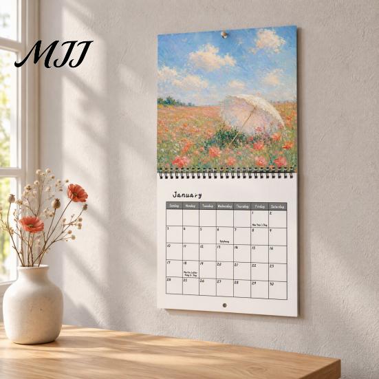 Study Room Decoration 2027 Artwork Wall Calendar, Impressionist Landscape 12 Month Art Calendar Planner, Oil Painting Hanging for Home Office