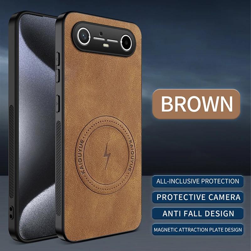 

Для Tecno Pova Slim Чехол для Magsafe Роскошная кожа овчины Магнитная матовая крышка для Tecno Pova Slim 5G Противоударный бампер for Tecno Pova Slim коричневый