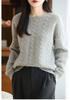 Women's Pure Wool Cable Knit Sweater - Soft, Warm, Round Neck, Long Sleeve Pullover for Autumn & Winter