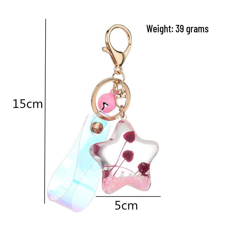 Korean Style Acrylic Quicksand Starfish & Seashell Keychain with Iridescent Laser Leather Cord
