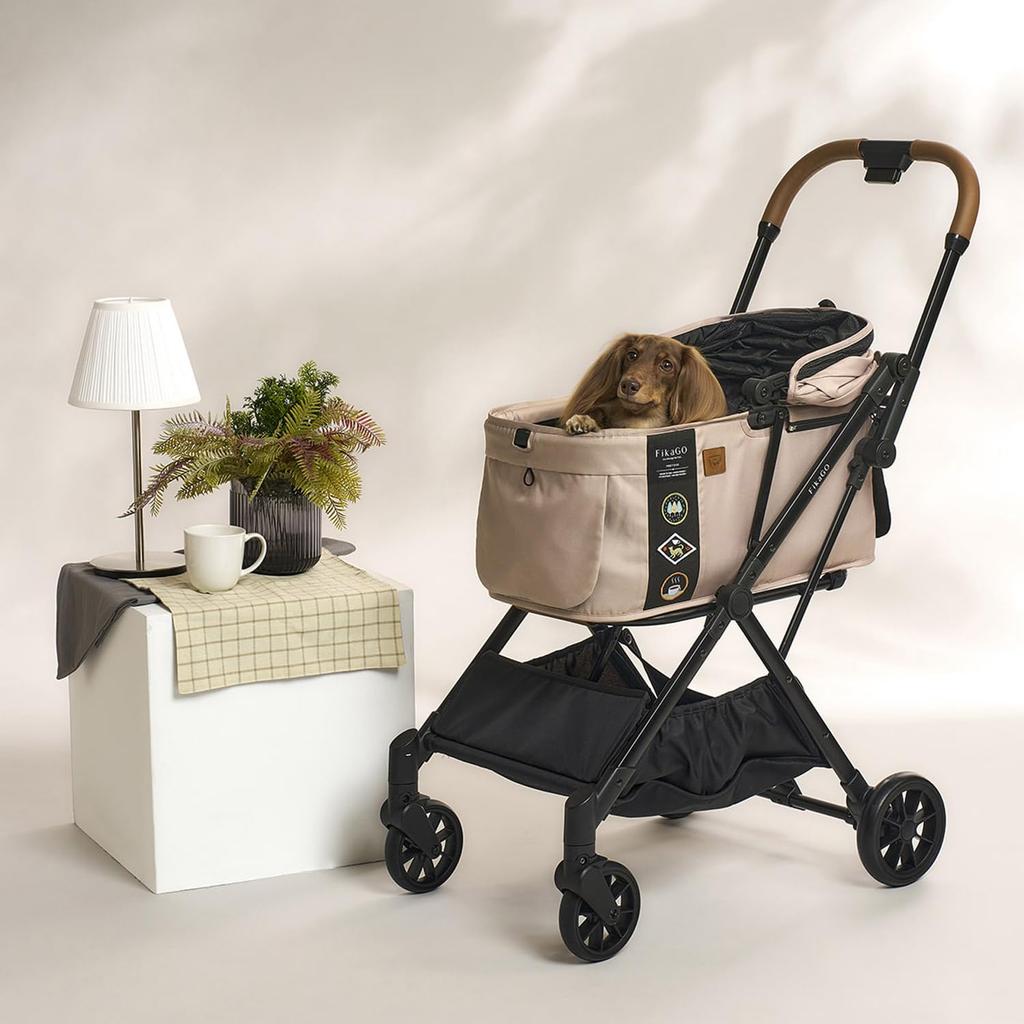 Combi ComPet FikaGO FREE TO GO 2 Hygge Note Automatic Folding Pet Cart for Dogs and Cats Compact Load Capacity Beige Beige/Gray/Blue 20kg_Hygge