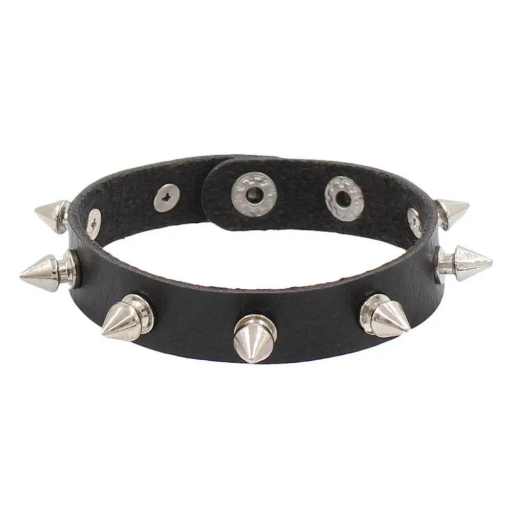 Unisex Gothic Studded Bracelet Pu Leather Adjustable Black Wristband Hip Hop Double-layer Colorful Rock Punk Cuff Bangle