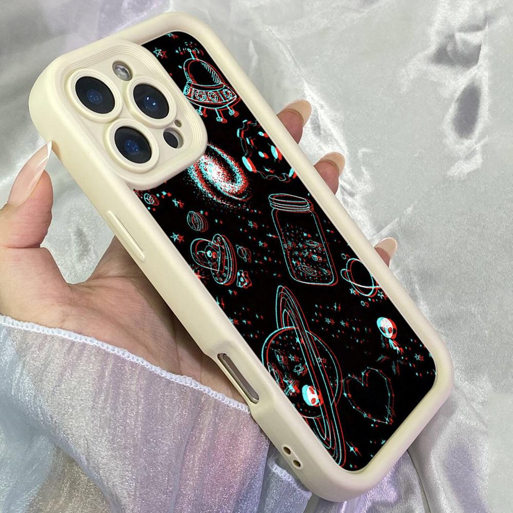 JT71 Black and White Space Illustration Phone for iPhone 17 Pro Max Samsung S26 S25 A17 A16 A07 Xiaomi 15T Redmi Note 14 Pro Plus Soft TPU Case Cover
