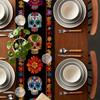 Mexican Day of The Dead Linen Table Runner Home Decor Mexico Sugar Skull Floral Dia De Los Muertos Table Runner Party Decoration