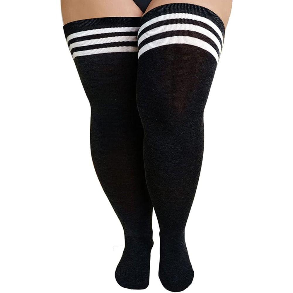 Knitted Thigh High Socks Plus Size Leg Warmer Rainbow Striped Tube Socks Thick Thighs
