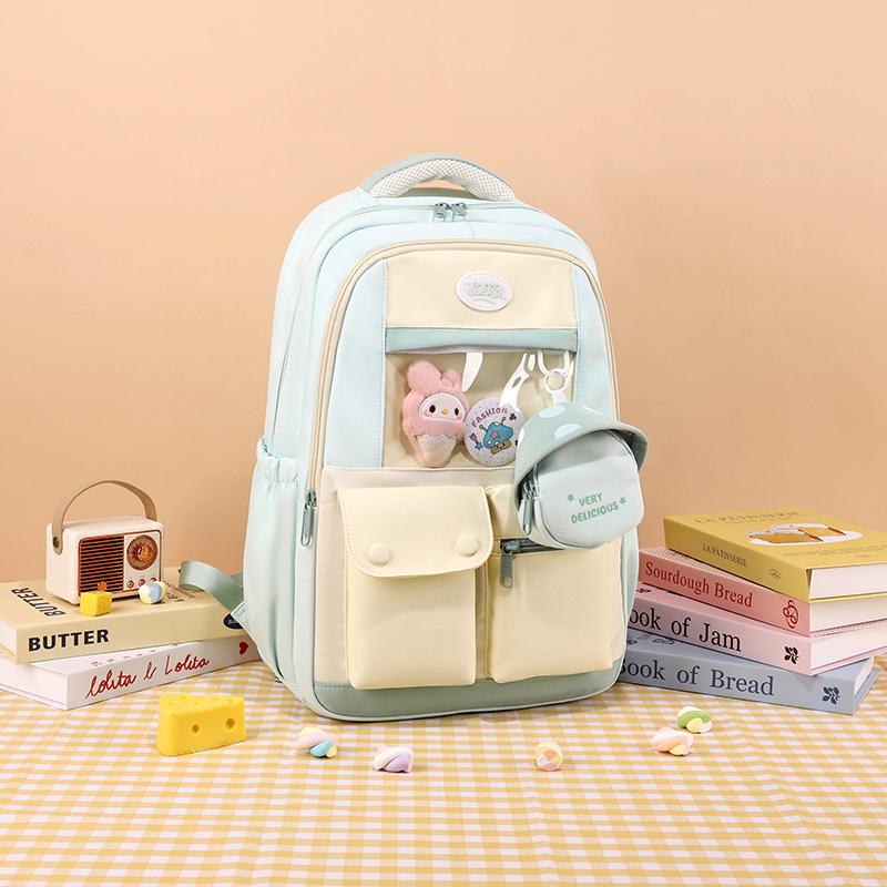 Large Capacity Backpack Color Block Student Schoolbag
