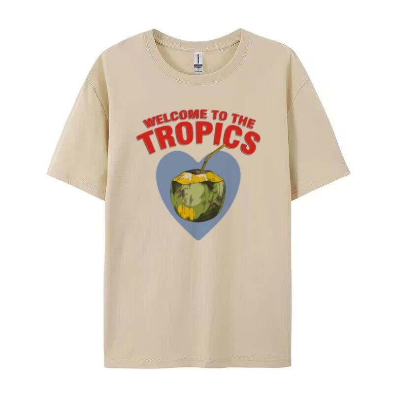 Retro Style Coconut Print Tropical Beach T Shirt Summer Vsco Aesthetic Graphic Tees Cute Vacation Tops Women Fashion Clothing