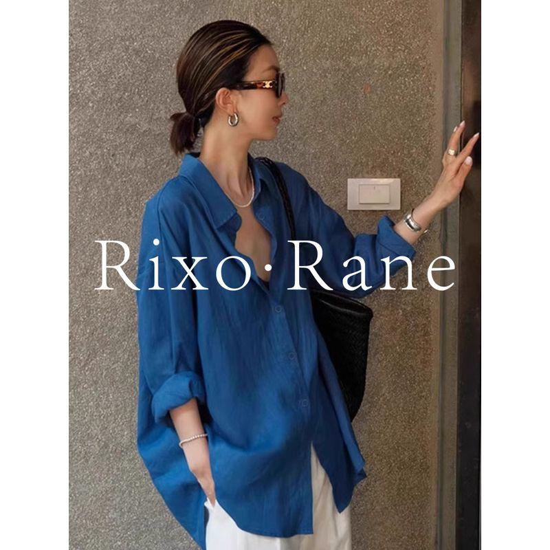 

French Rixo Rane High-End Linen Sun-Protective Long-Sleeved Shirt Cardigan Loose Cotton-Linen Blue Shirt Blue S