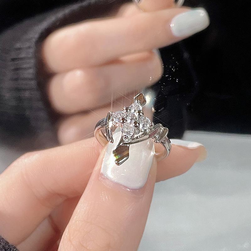 Niche Design Sense Sacred Contract Full Diamond Zircon Premium Sense Cross Ring Tide Cool Neutral Index Finger Ring Female