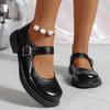 Fashion Black Ankle Buckle Platform Pumps Women  Style Patent Leather Mary Jane Shoes Woman Punk Thick Heels Lolita Shoes