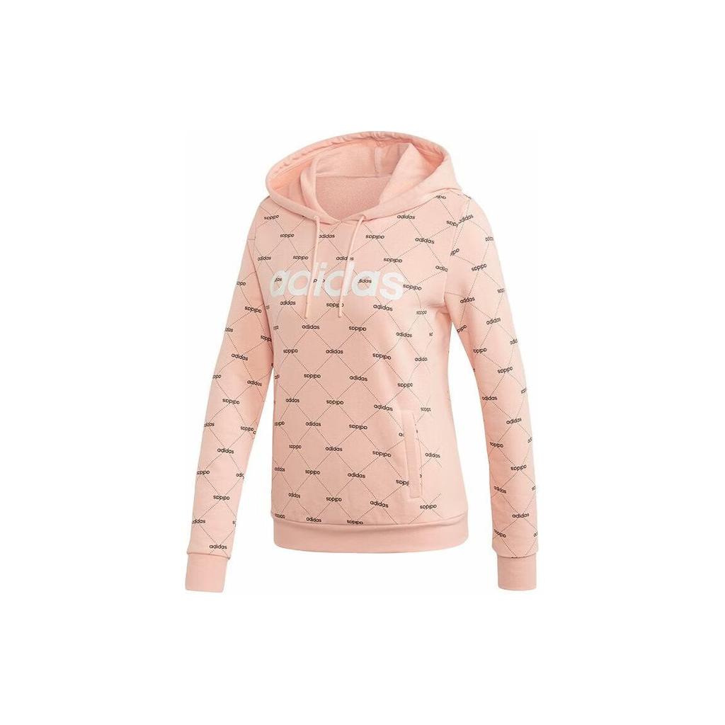 Adidas Letter Print Hooded Casual Long Sleeve Sweatshirt Women Sweatshirt Pink EI6246