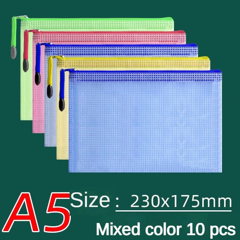 10 pezzi A4 File Bag Trasparente Mesh A5 Data Zipper Storage Bag B5 Student Test Paper Drawing Bag Office Waterproof Document Bag