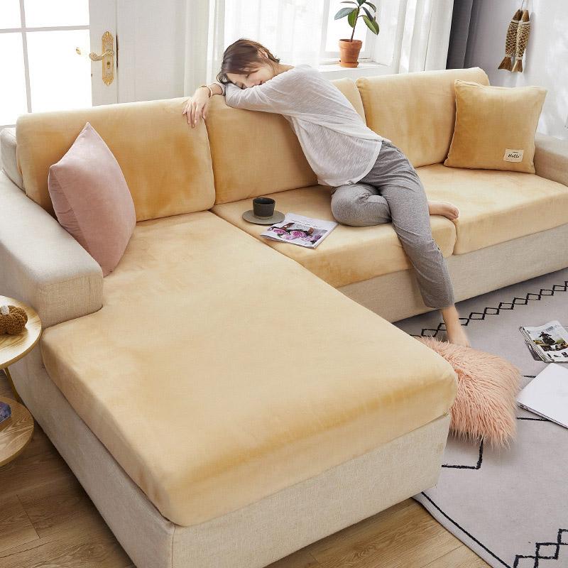 Velvet Sofa Slipcovers Funiture Protector Seat Cover Cushion Cover Thick Jacquard Solid Soft Stretch All-Inclusive Sofa Cover