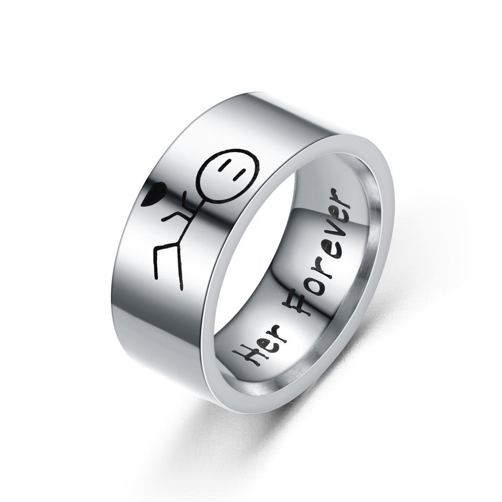 2/Pcs Cartoon Anime Image Love Couple Ring 8MM Fashion Punk Stainless Steel  Men's And Women's Engagement Charm Jewelry