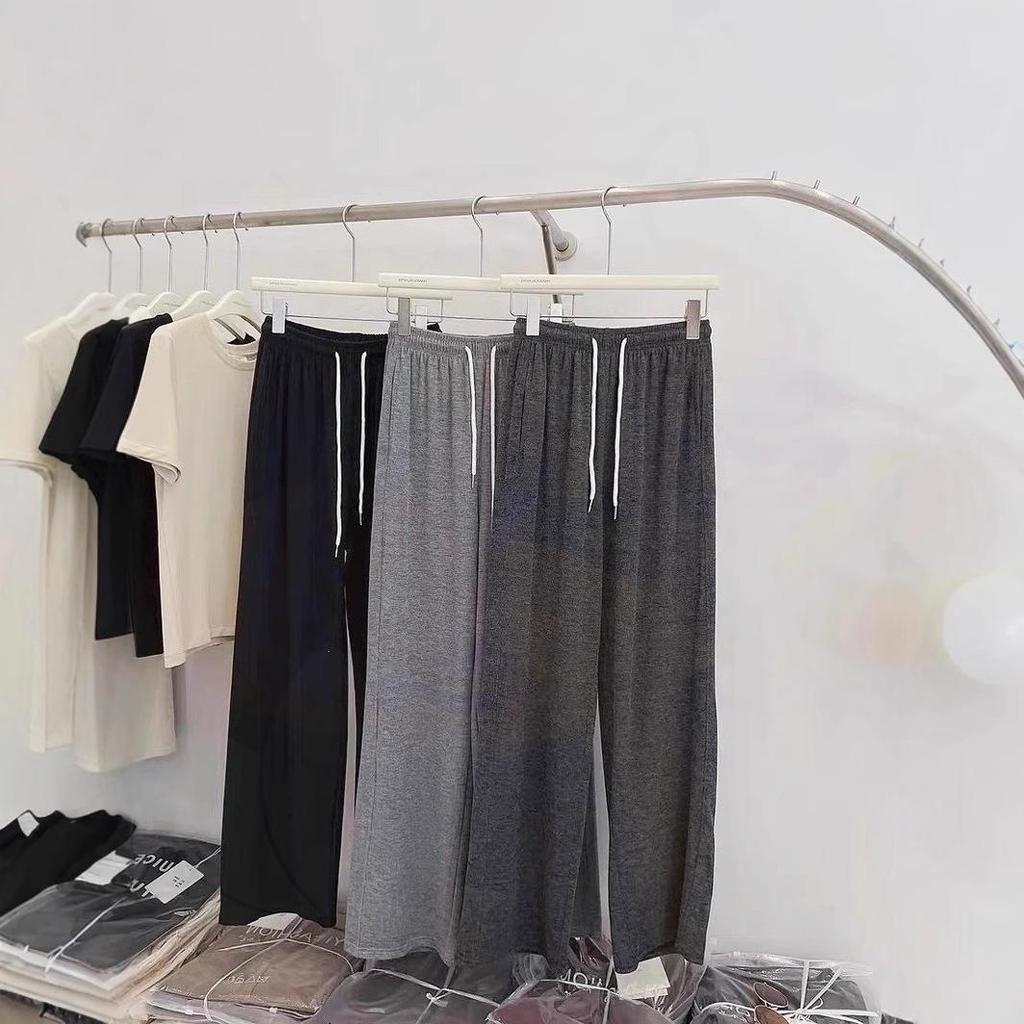 Petite Grey Drawstring Wide-Leg Pants - Women's Casual Loose Fit, Slimming Straight-Leg Design, 145-150.