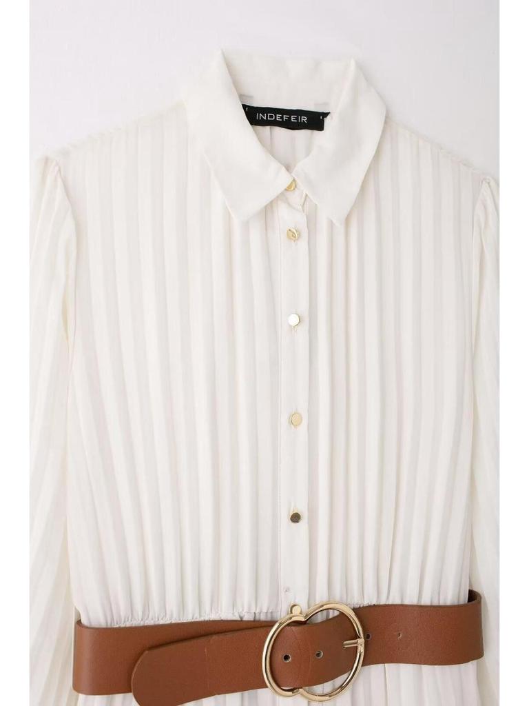 European & American Women's Midi Pleated Shirt Dress with Belt - Summer Collection