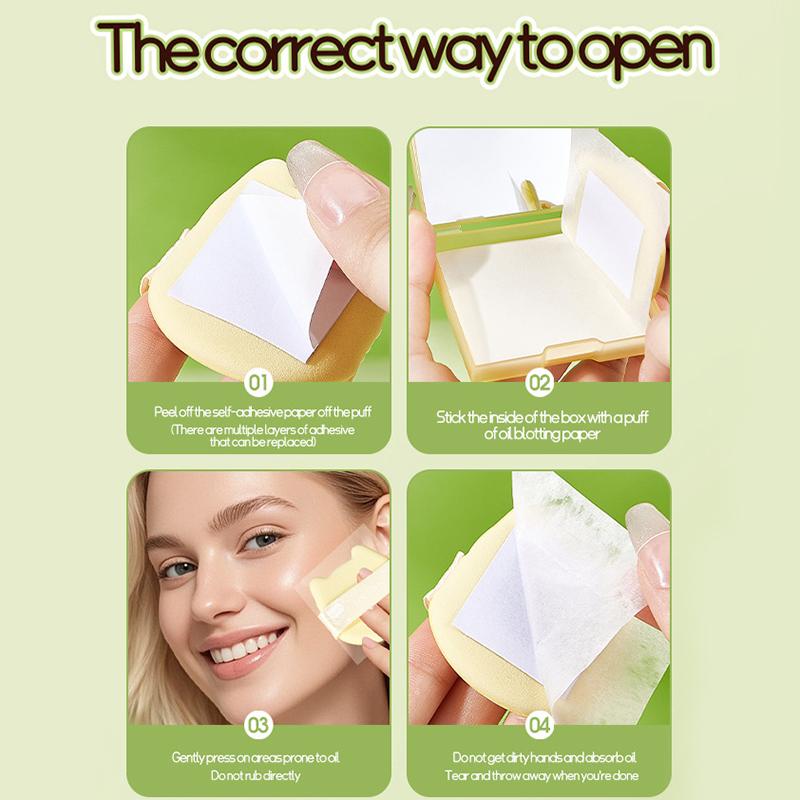 100 Sheets Facial Oil-Blotting Paper With Case Mirror Puff For Makeup Setting Portable Oil-Control Oil-Absorbing Wood Pulp Paper