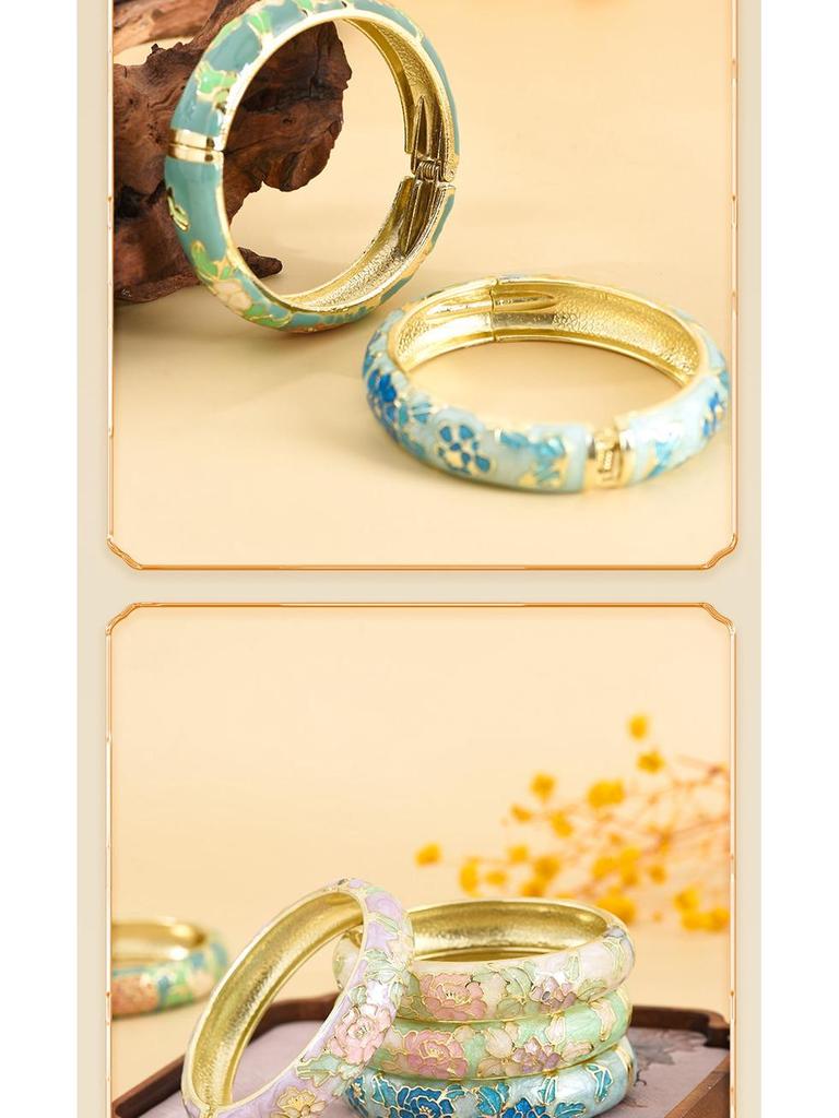 Cloisonné Pfingstrosenblüte Mode Armband - Perfektes Souvenir Geschenk für Freundin oder Mama