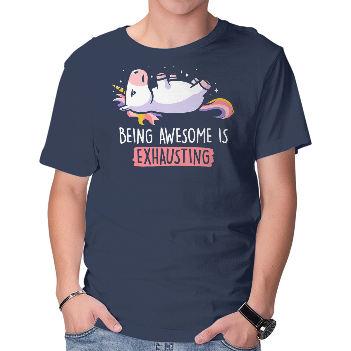 Unisex Crew Neck T-Shirt Being Awesome Is Exhausting Graphic Short Sleeve Casual Tee S
