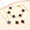 3PCS Double-sided Clover Jewelry Necklace Bracelet Earring Set
