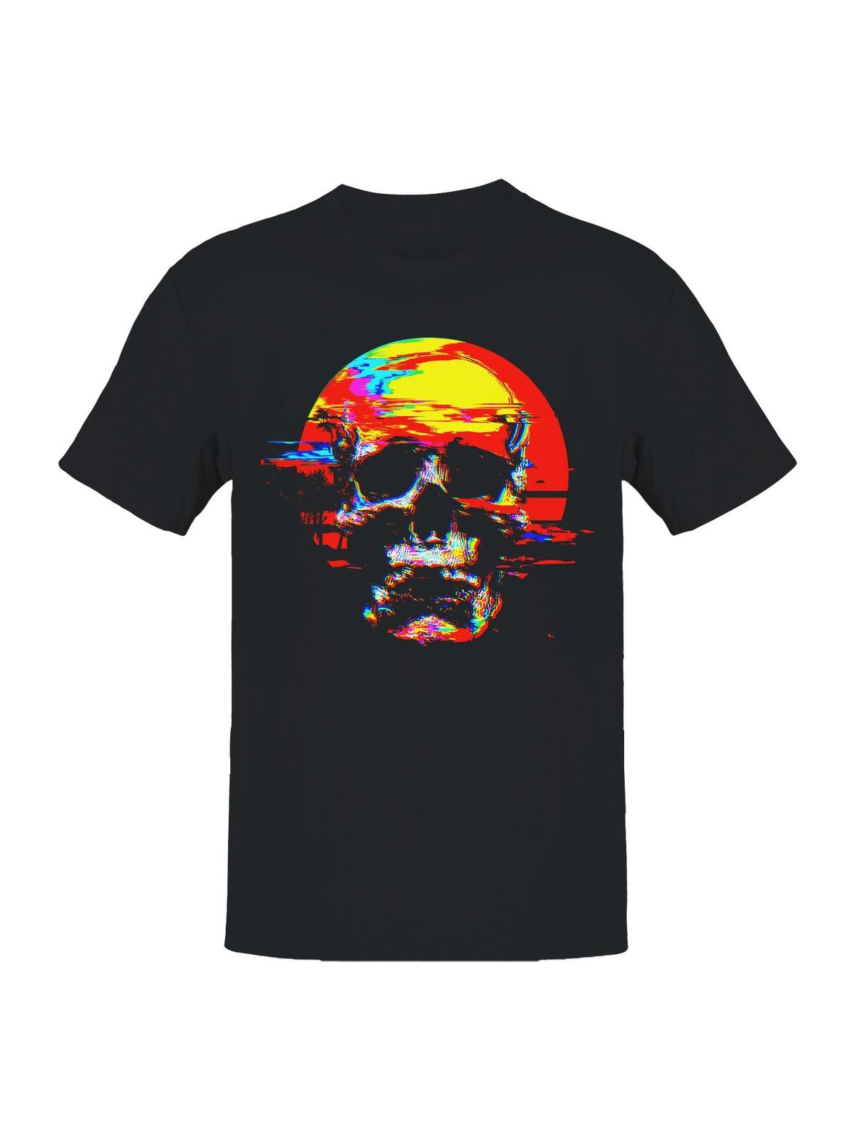 Glitch Skull Neon Sunset Fusion Men s T-shirt S