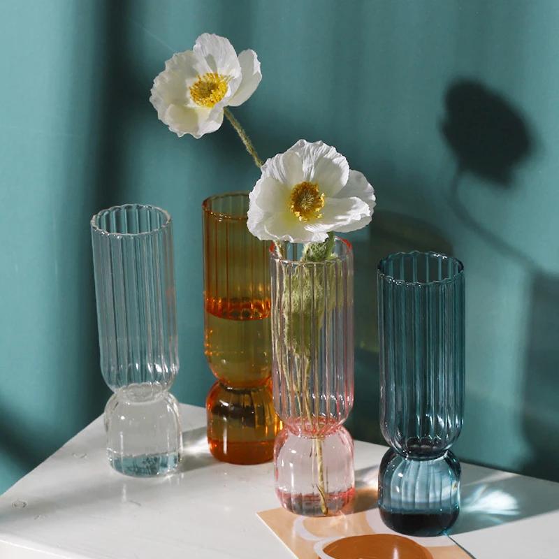 

Colored Glass Vase Nordic Transparent Flower Arrangement Container Plant Hydroponic Flower Vase Desktop Ornament Home Decoration