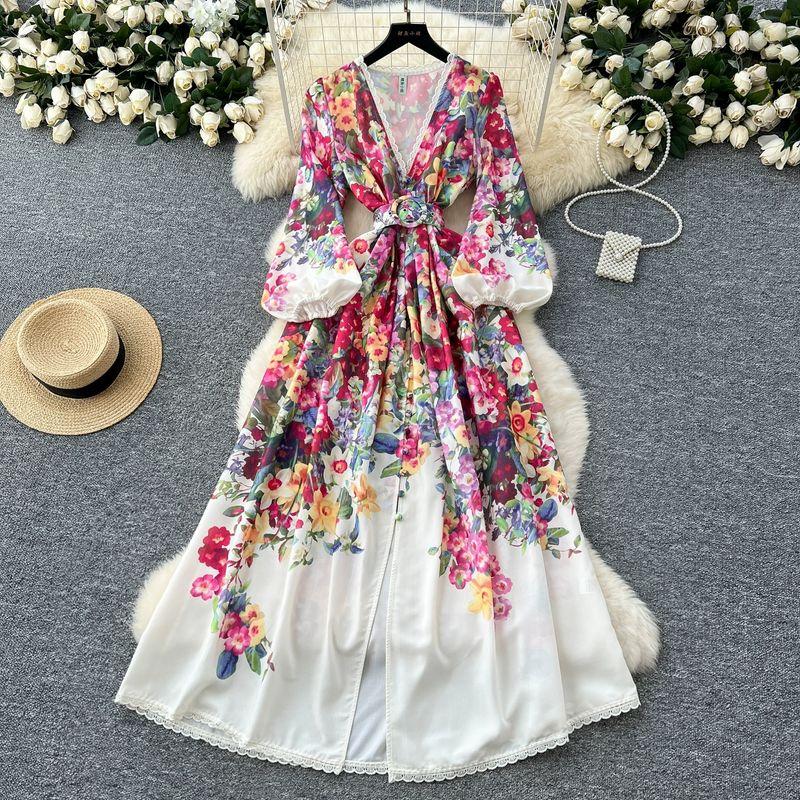 

Lace Lace V-neck Double-Breasted Silm Dress Dress Color 1 XL