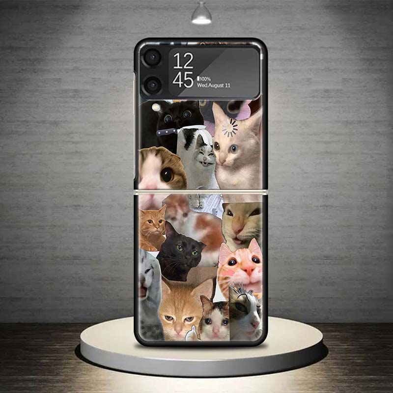 Crying Cat Memes Phone Case For Samsung Galaxy Z Flip 7 6 5 4 3 5G Shockproof Cover Z Flip7 Flip6 ZFlip5 Flip3 Flip4 Luxury Shel