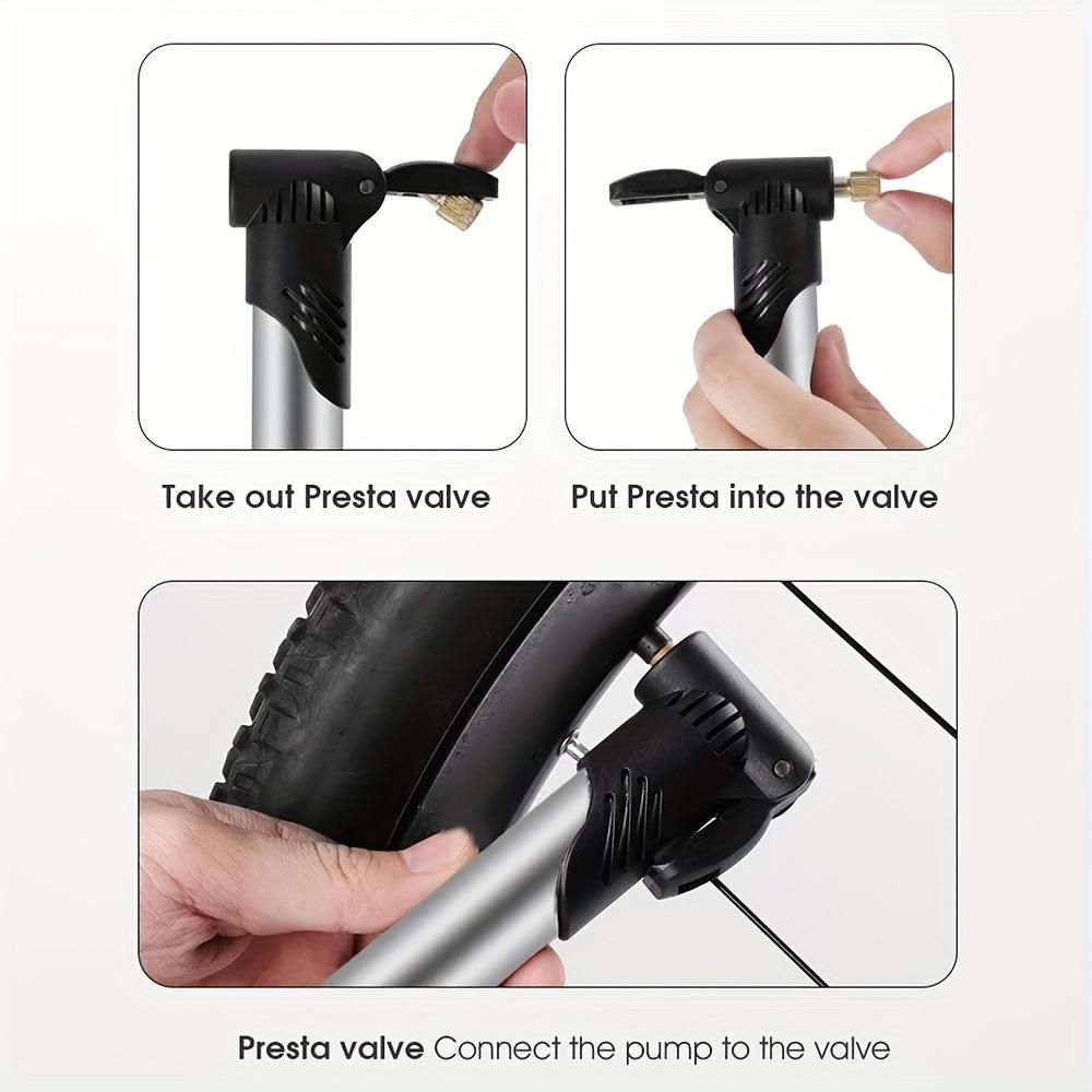 1 Set Portable Bike Pump with 2 Stainless Steel Ball Needles & 4 Presta to Schrader Valve Adapters for Bicycle Basketball Football Volleyball