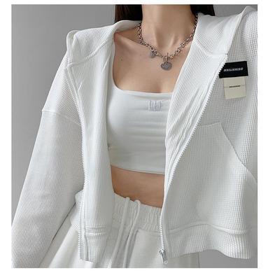 Sportliches Damen-Sweatshirt mit Kapuze, Reißverschluss und Patchwork in Unifarben - Herbst 2022 Koreanischer Stil Trend