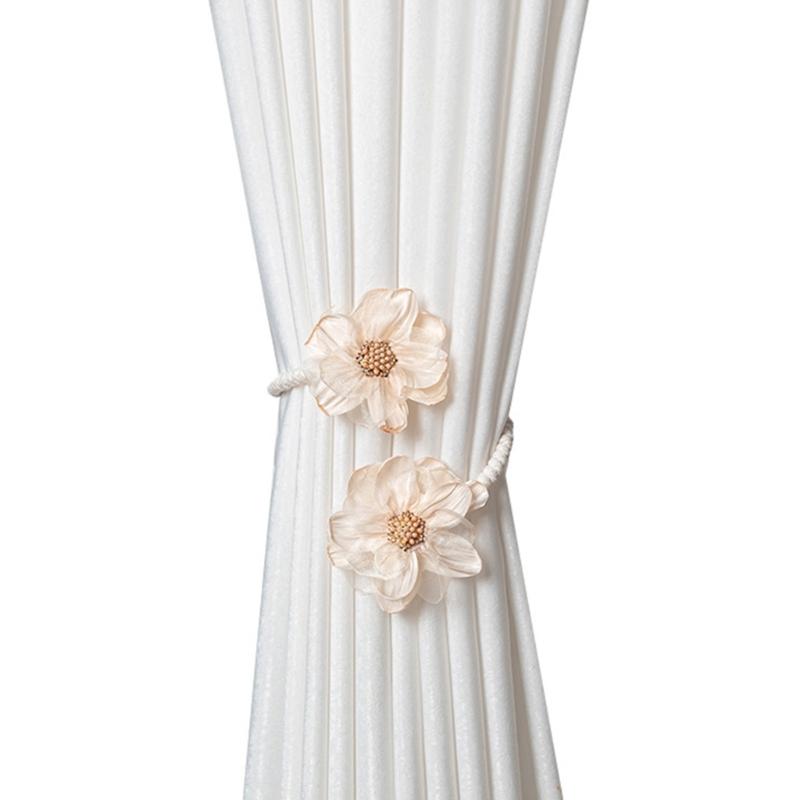 2Pcs Handmade Flower Curtain Tieback Elegant Decorative Clip Window Drapery Holdback Buckles Tie for Living Room Bedroom