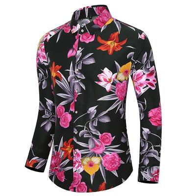 Camisa Casual para Hombre Primavera Nueva Llegada Estampado Floral Camisas de Manga Larga Moda Masculina Tallas Grandes Camisa para Vacaciones en la Playa 7XL