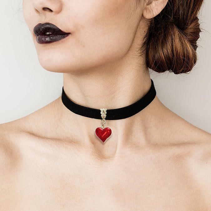 Gothic Velvet Heart Pendant Choker, Halloween Heart Shape Neck Collar Jewelry