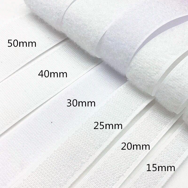 1-10M Sew On Hook & Loop Tape | Non-Adhesive Nylon Magic Strap 20-50mm White | Heavy-Duty Velcros Fastener for DIY Clothing/Bags