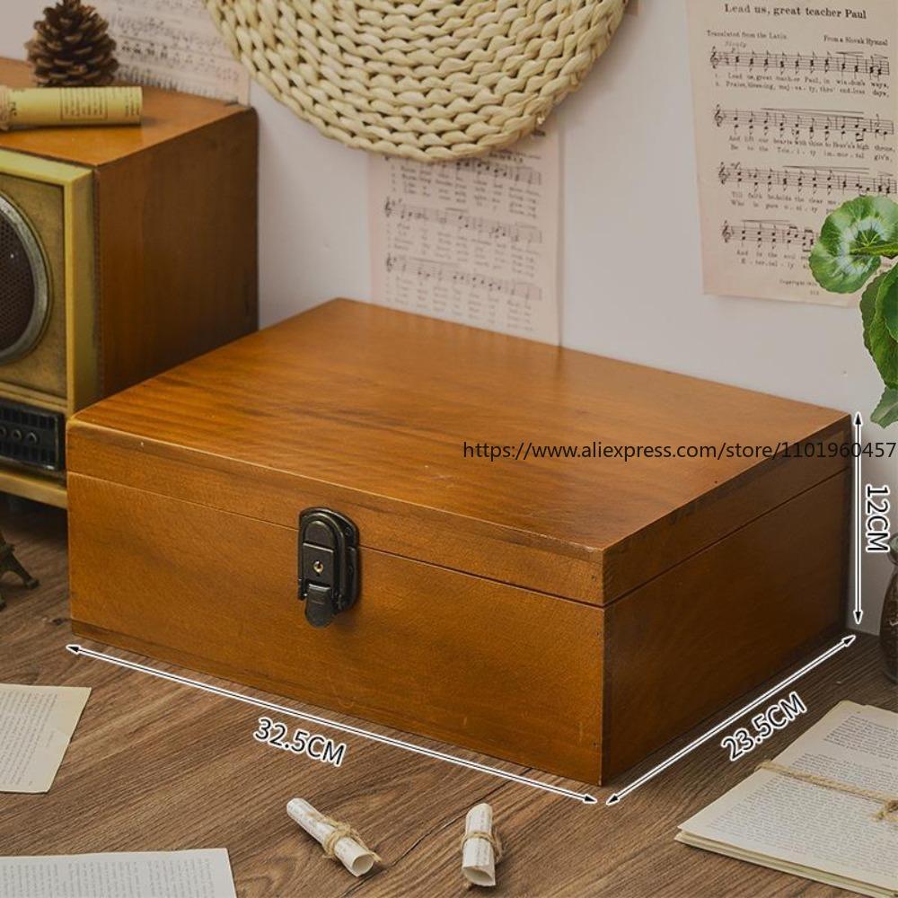 

Japanese-style Vintage Lockable Tabletop Storage Box, Solid Wood, for Organizing Documents and Miscellaneous Items, Wooden